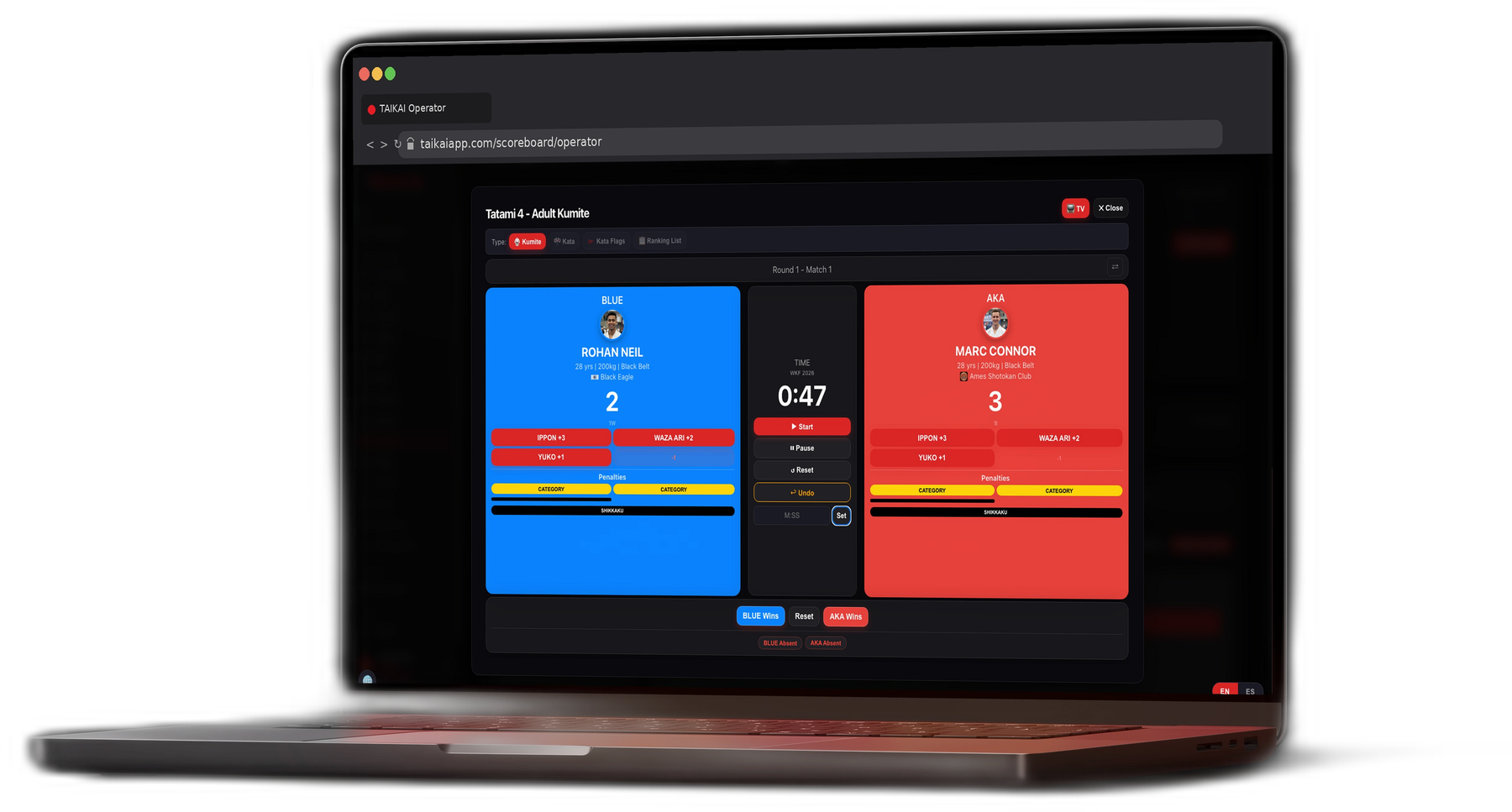 Taikai App scoring operator panel